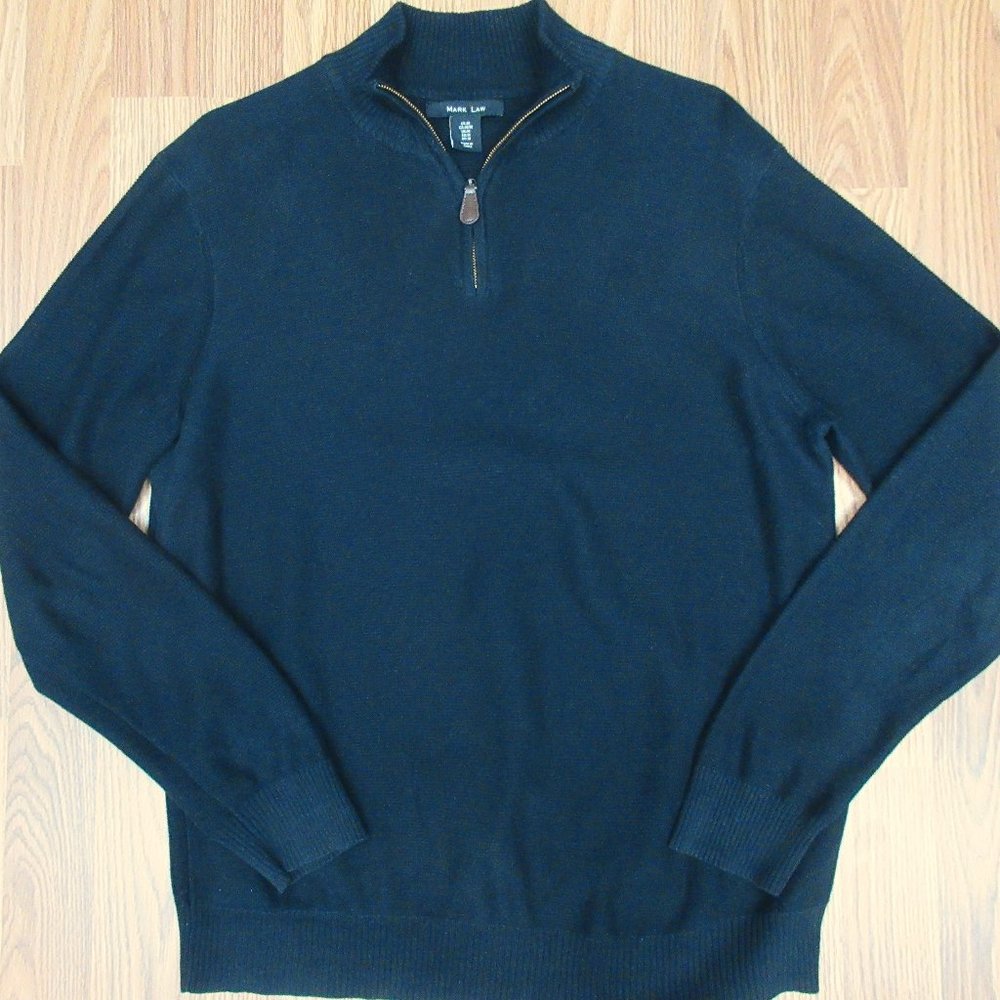 MARK LAW 100% COTTON 1/4 ZIP KNIT SWEATER BLACK Sz MEDIUM, M